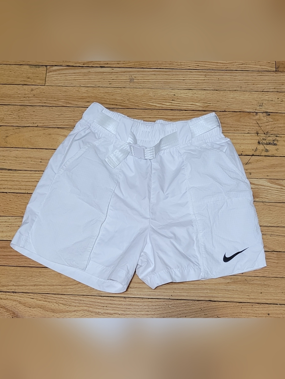 Nike White Elastic Waist Athletic Shorts with Logo Tab